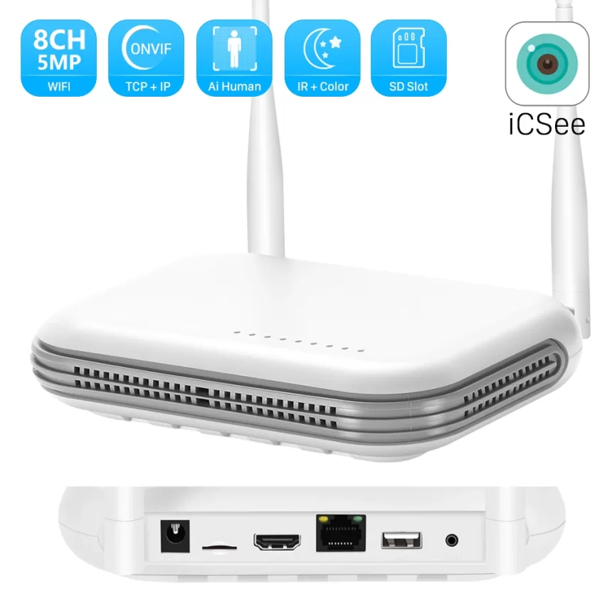 Mini Wifi NVR 8CH 5MP XMeye WIFI Video Recorder For Wireless Security System TF Card Slot 2.5'' HDD Face Detection Email Alarm