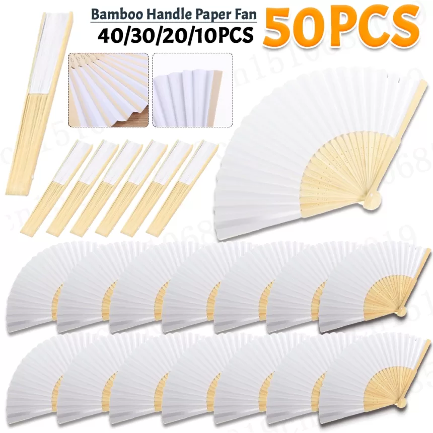 1-50PCS Paper Bamboo Folding Hand Fan Wedding Personalized Fans Party Decor Art Craft Chinese Dance Fan DIY Folding Fan