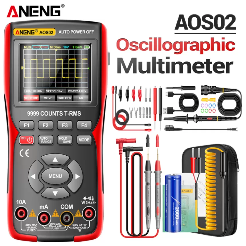 ANENG AOS02 Digital Oscilloscope Transistor Test Multimeter 48MS/s Sampling Rate 10MHZ Analog Bandwidth Support Waveform Storage