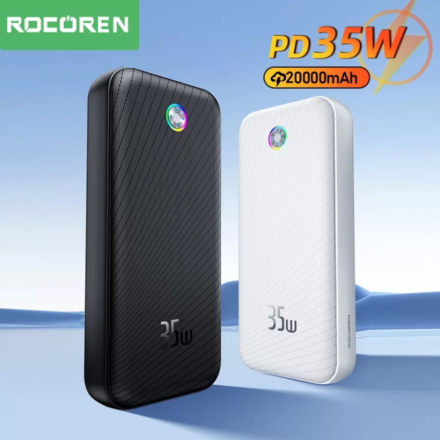 Rocoren 22.5W 20000mAh Power Bank QC PD 3.0 35W Fast Charge PowerBank Portable 10000mAh External Battery For iPhone 15 Xiaomi