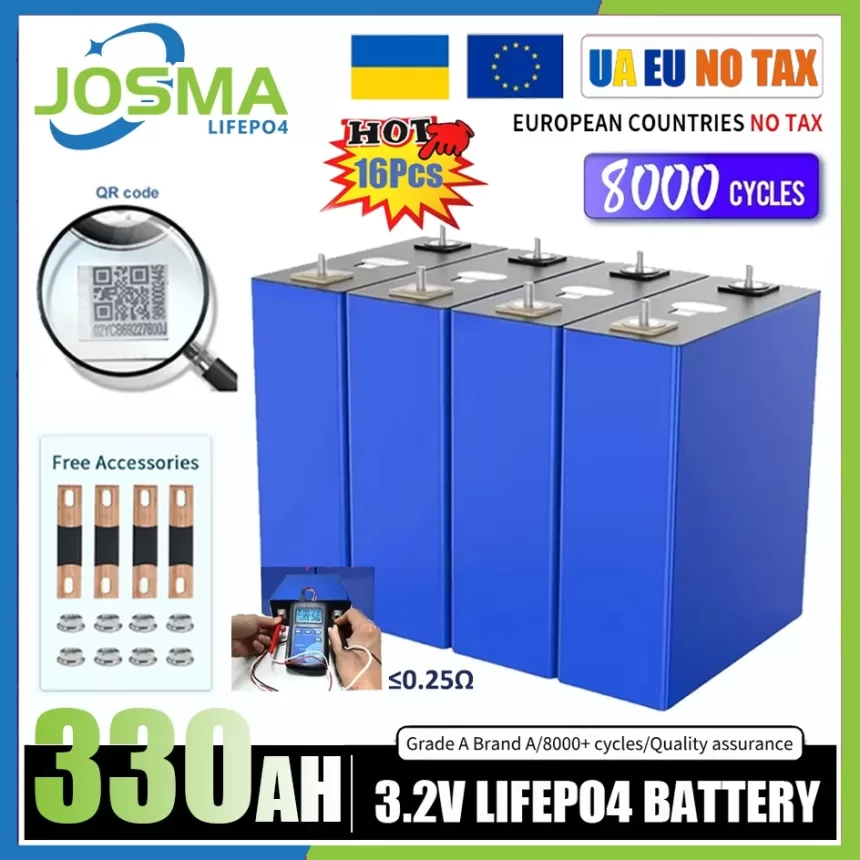LiFePO4 3.2V 310Ah Battery Cell Grade A 6000+ Cycle Free Busbar Real 320Ah 330Ah For DIY 12V 24V 48V Lithium Battery Pack NO TAX