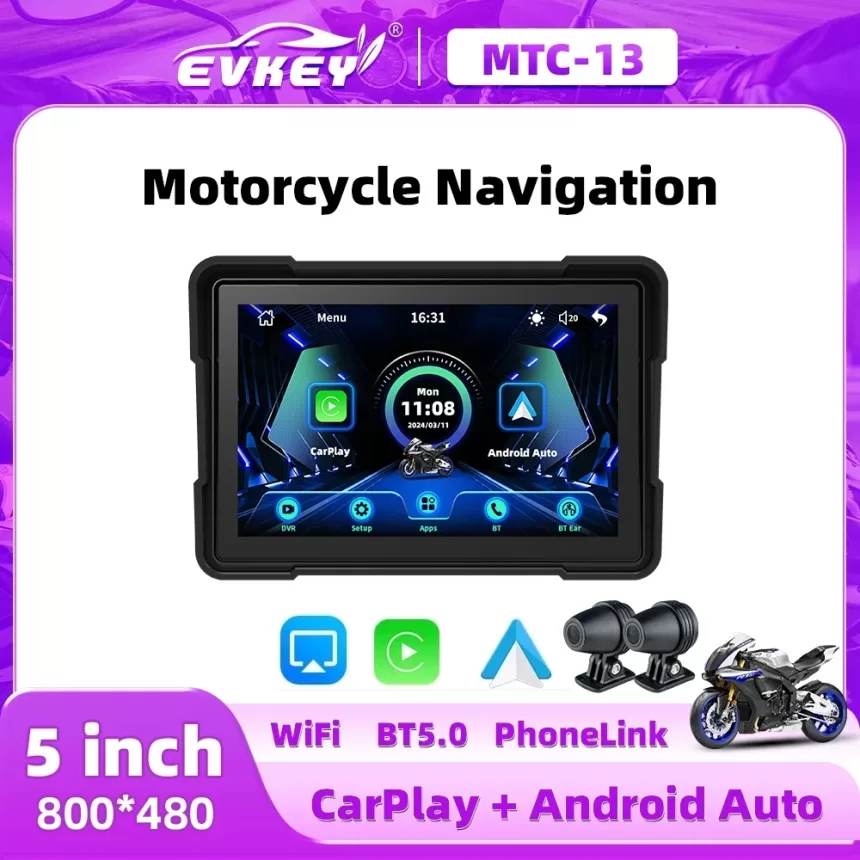 EVKEY MTC13 Navigation Motorcycle Waterproof Carplay Display Screen Portable Motorcycle Wireless Android Auto Monitor