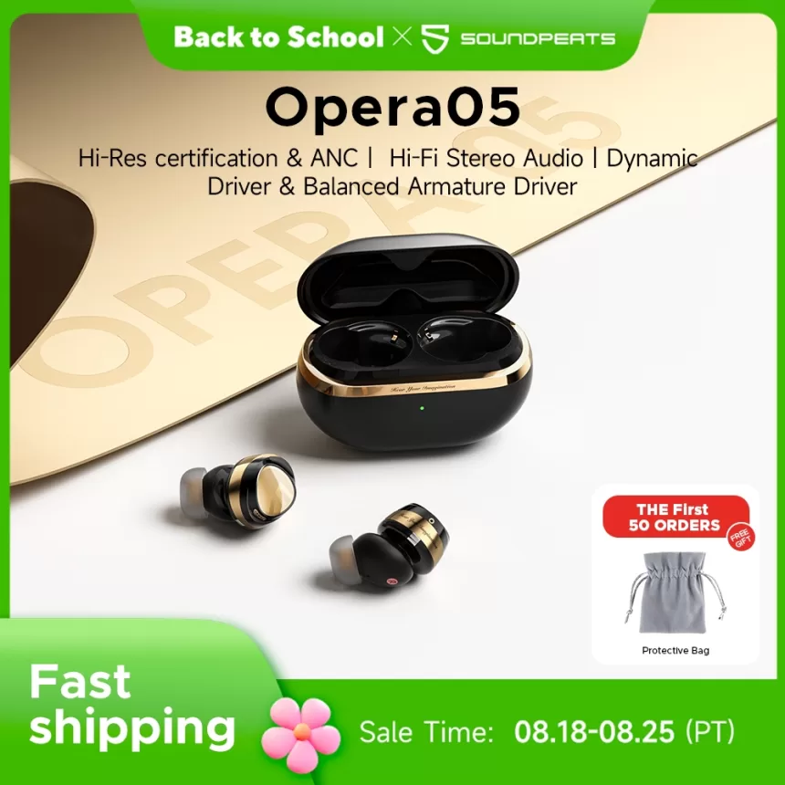 Soundpeats Opera 05 Hi-Res Wireless Earbuds With Stereo Sound Hi-Fi Audio LDAC Hybrid ANC Bluetooth V5.3 Earphones ENC Dual Mics