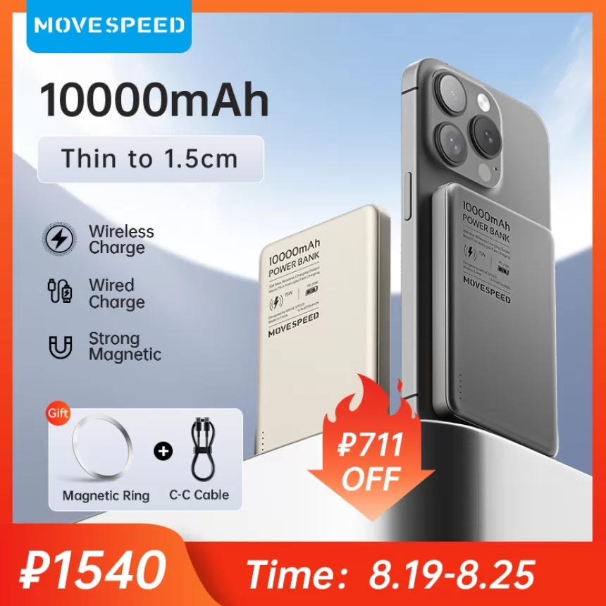 MOVESPEED S10 Magnetic Power Bank 10000mAh Portable Mini Size PD20W Wireless Battery Charger Powerbank for iPhone Samsung Xiaomi