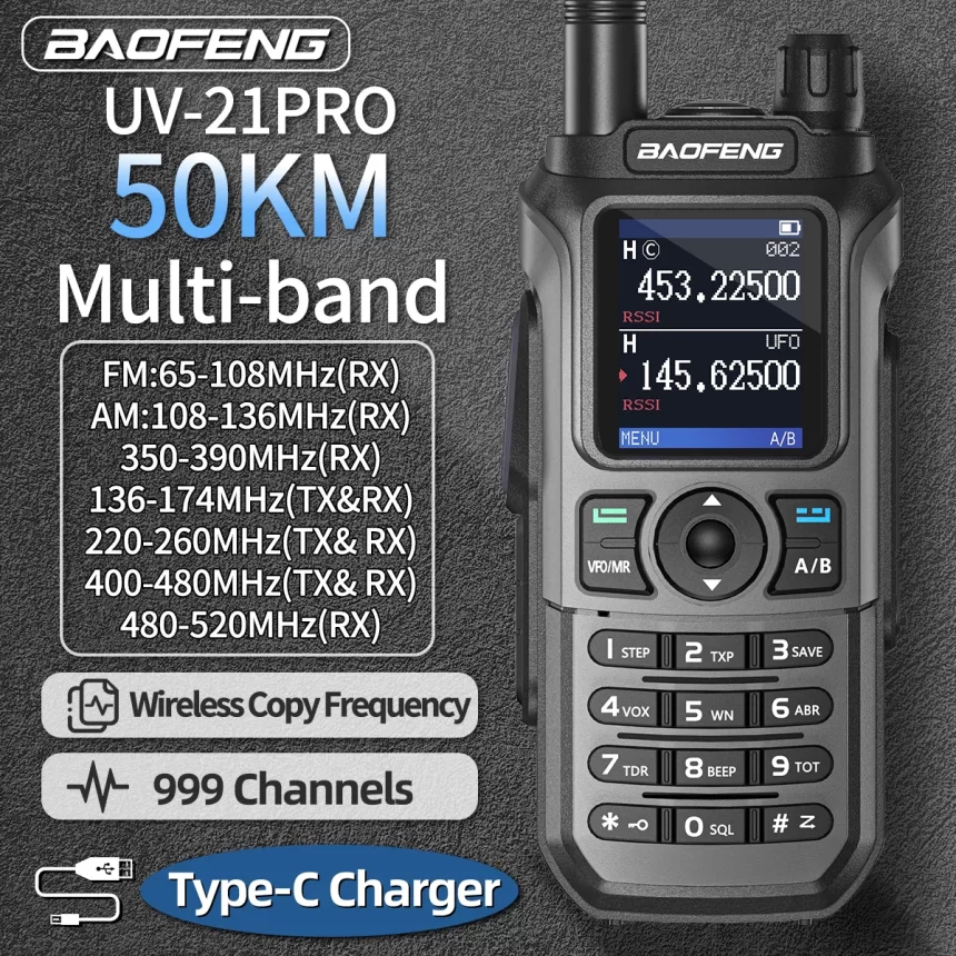 Baofeng UV 21 Pro Wireless Copy Frequency Walkie Talkie 16 KM Long Range Waterproof Flashlight Type-C Charger Ham Radio UV 5R