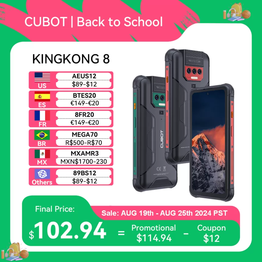 Cubot KingKong 8, Waterproof Rugged Smartphone Android 13, 12GB RAM(6GB+6GB), 256GB ROM, 10600mAh, NFC, Octa-core, 4G Phone, OTG