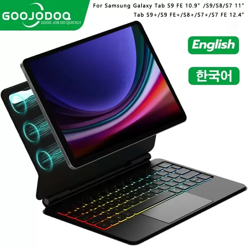 Magic Keyboard for Samsung Tab S9+/S9/S9 FE/S8/S7 Floating Cantilever Magnetic Stand Multi-Touch Trackpad Backlit S Pen Holder