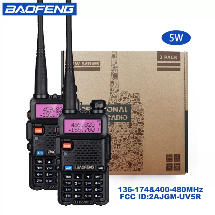 2pcs BAOFENG UV-5R 5W High Power Dual Band Two Way Radio Long Range Handheld Portable Walkies Talkies For Hunting