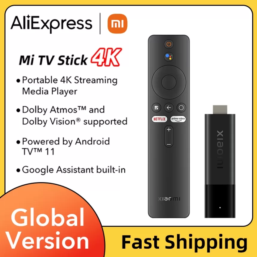 Global Version Xiaomi Smart Mi TV Stick 4K Android11 BT5.0 TV Dongle Portable Streaming Media Multi Language Google Assistant