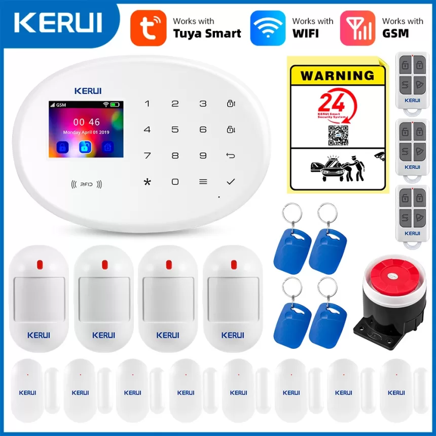 KERUI Tuya Smart WIFI GSM Alarm System Works With Alexa Home Security Wireless 433Mhz Burglar Alarm Door Window Sensor Detector