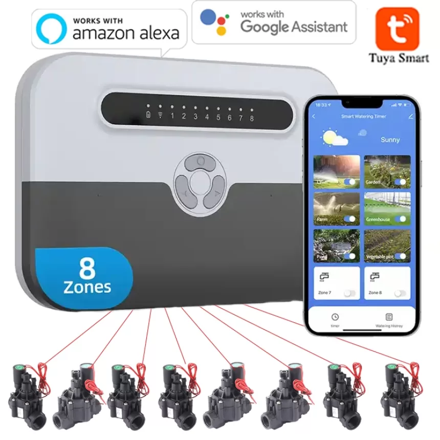 8 Station WiFi Indoor Smart Sprinkler Controller Irrigation System Remote Control by Phone Works with Alexa