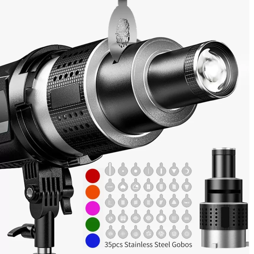 Bowens Mount Flash Snoot Conical Lens Video Artist Modelling Shape Photo Studio Light Kit with Optical Spotlight Lens 35 Gobos