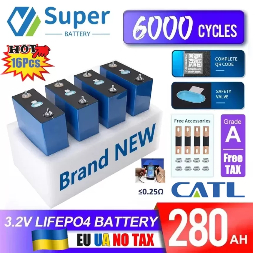 3.2V 280Ah LiFePO4 Battery Rechargeable Cell New 310Ah 200Ah 105Ah Grade A Free Busbar For DIY 12V 24V 48V Battery Pack FREE TAX