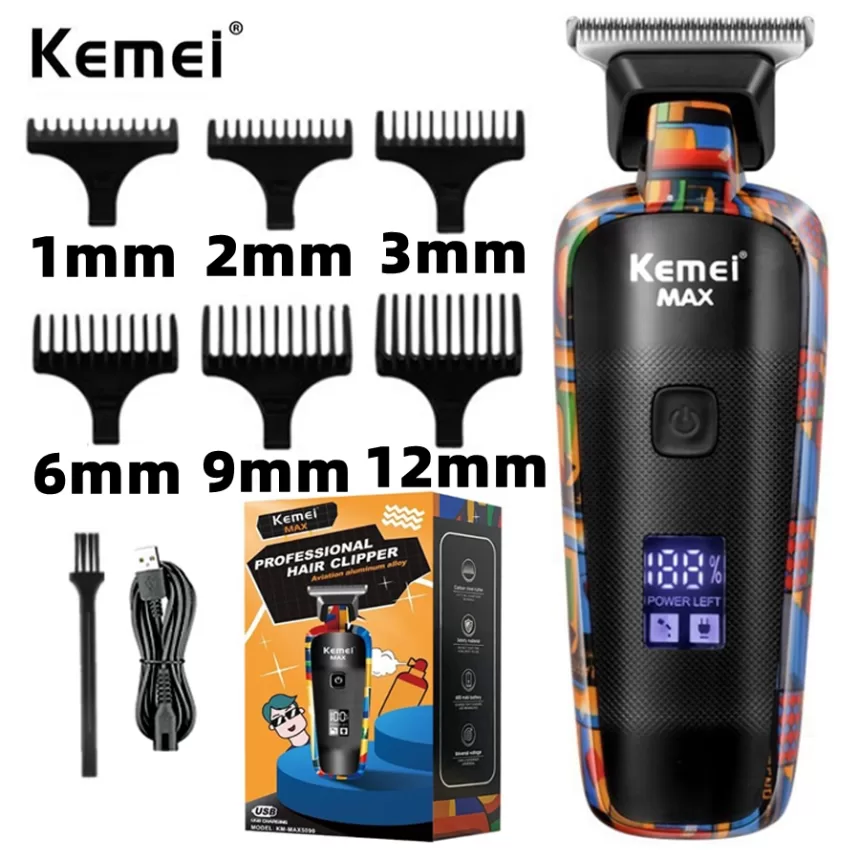 Kemei KM-5090 Electric Hair Clipper Multifunctional Home Hair Trimmer Printing Graffiti Razor USB Men's Electric Shaver