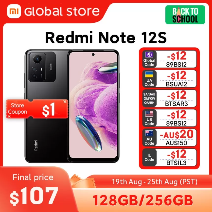 Global Version Xiaomi Redmi Note 12S Smartphone MTK Helio G96 108MP Camera 5000mAh 90Hz 6.43" AMOLED DotDisplay 33W Fast Charge