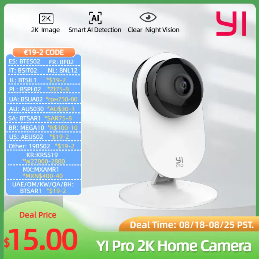 YI Pro Home 2K Wifi Surveillance Camera 3MP IP CCTV Smart Home Baby Pet Monitor Security Protection Compatible with Alexa