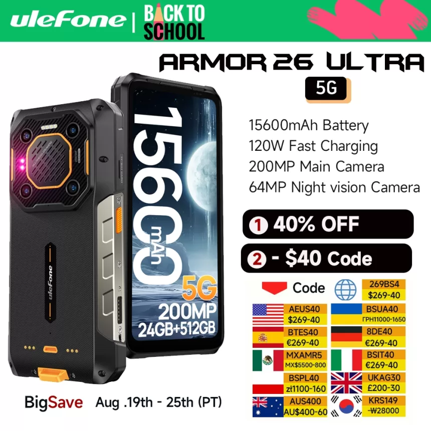 【World Premiere】Ulefone Armor 26 Ultra 5G Rugged Waterproof Smartphone 120W 15600mAh 200MP+64MP Smartphone Up to 24GB+512GB NFC