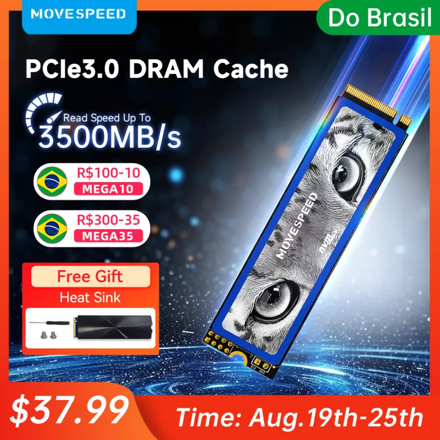 MOVESPEED 3500MB/s SSD NVMe M.2 2280 with DRAM Cache 512GB Internal Solid State Drive M2 PCIe 3.0x4 2280 SSD for PC Laptop