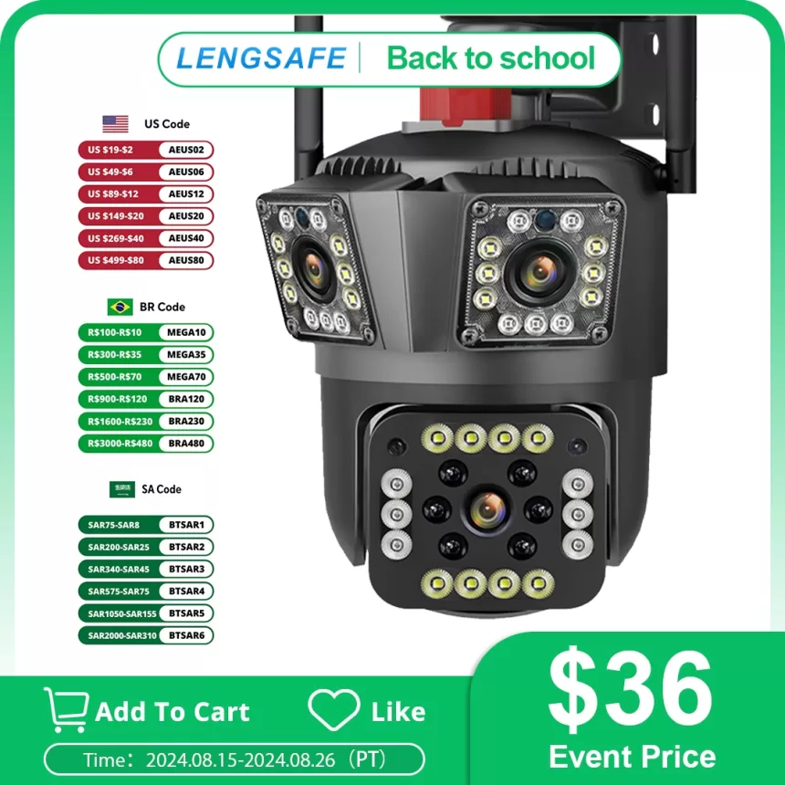 HD 8MP PTZ WiFi 4K Camera 6K 12MP Three Screens 8X Zoom Security Protection Motion Human Detection Outdoor IP CCTV Survalance