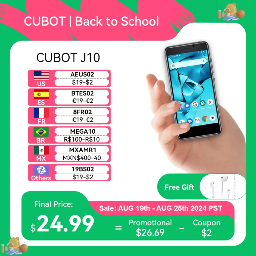 Cubot Android 11 Smartphone J10 4-Inch Screen MINI Mobile Phones 32GB ROM Dual SIM 3G Face ID 2350mAh 5MP Celular Smart Phone