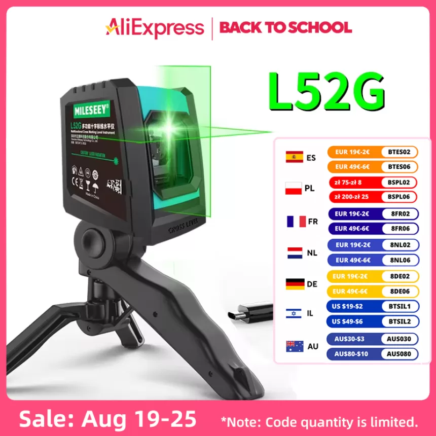 MiLESEEY 2 Lines Laser Level L52R L62 360 Laser Level L6 Green nivel Laser with Battery and Tripod лазерный уровень