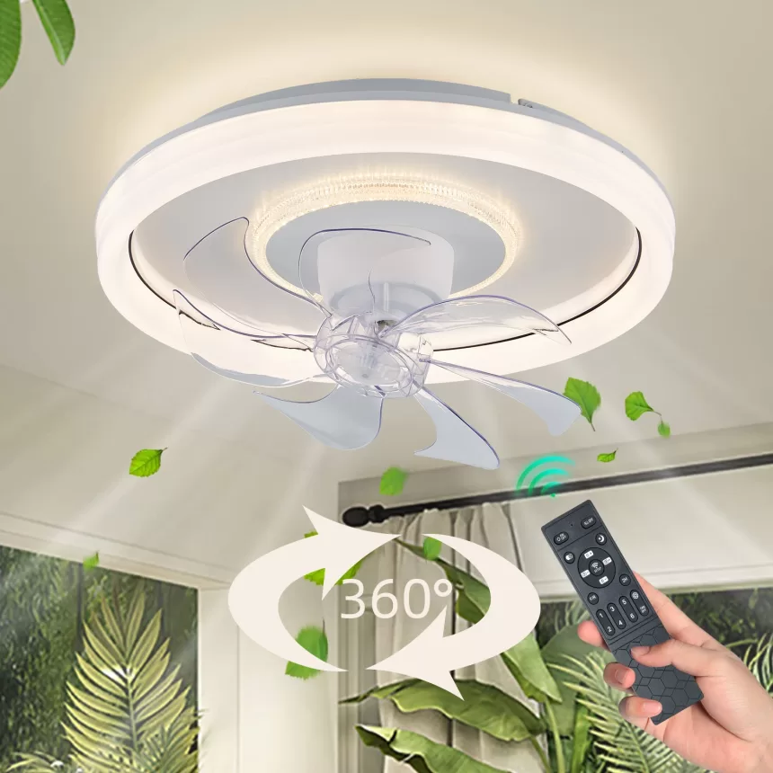 Smart Ceiling Fan Fans With Lights Remote Control Bedroom Decor Ventilator Lamp 48cm Air Invisible Blades Retractable Silent