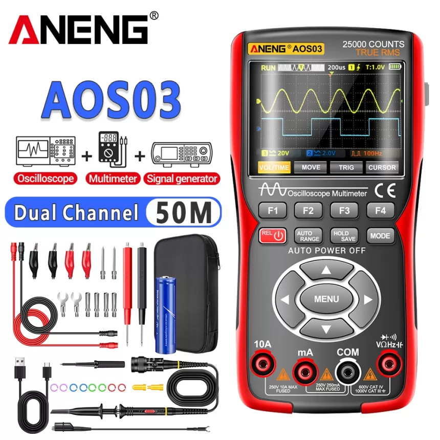 ANENG AOS03 Oscilloscope Multimeter Signal Generator Waveform Output Handheld Battery LCD Screen Display Multimeter