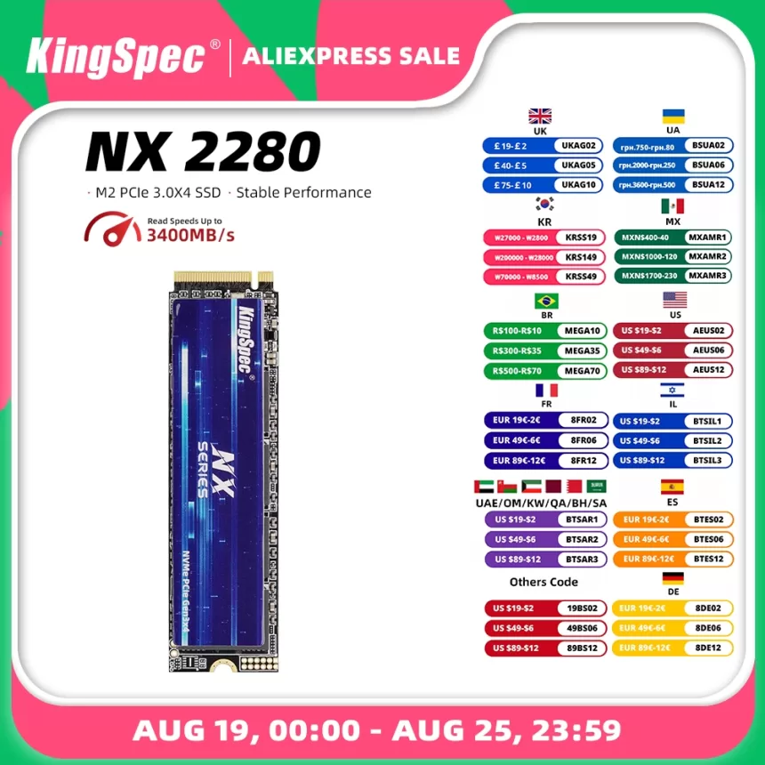 KingSpec SSD 128gb 256gb 512gb Internal Solid State 1tb Drive M.2 NVMe 2280 PCIe Computer Disk Hard Drives for PC Desktop Laptop
