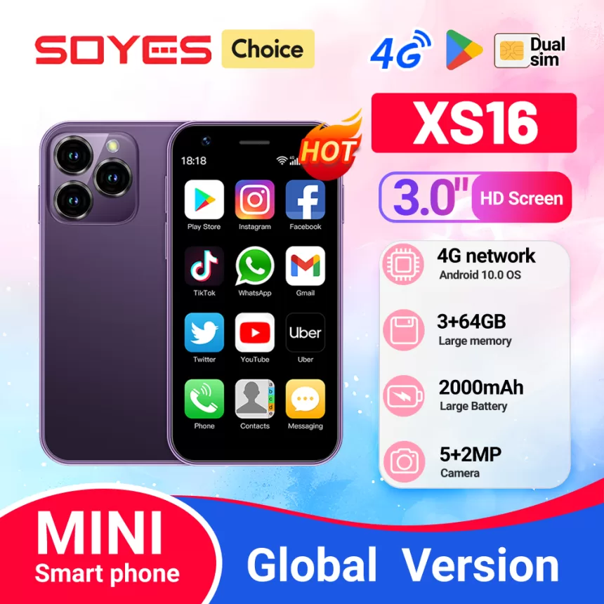 SOYES XS16 Mini 4G LTE Android10.0 Smartphone 3GB RAM 64GB ROM 3" Display 5MP Camera Dual SIM With Play Store WhatsAPP