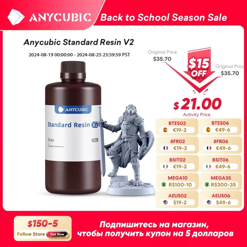 ANYCUBIC 405nm UV Standard Resin / Standard Resin V2 For Photon 3D Printer Mono X Printing Material LCD UV Sensitive Normal 1kg