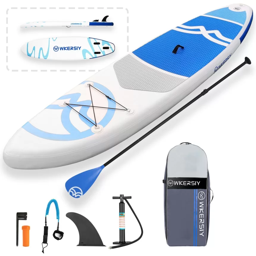 WKERSIY 3.2M Inflatable Stand Up Paddle Board Non-Slip SUP Surf Board with Air Pump Carry Bag for All Skill Levels