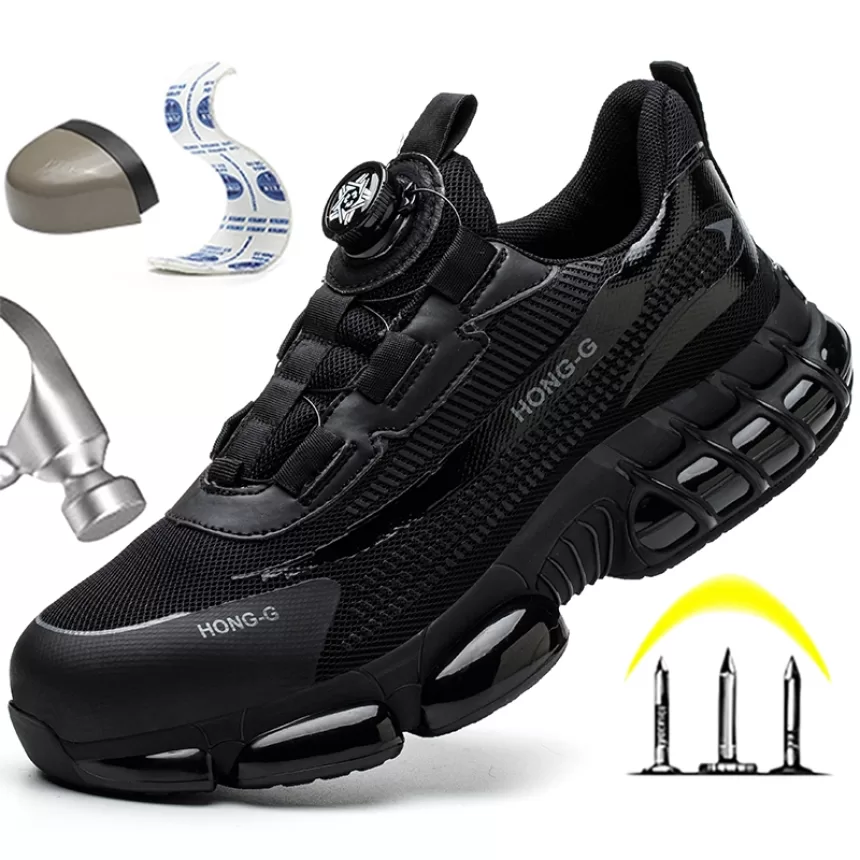 Rotating Button Men Safety Shoes Protective Sneakers Steel Toe Cap Anti-smash Work Shoes Fashion Indestructible Boots Security