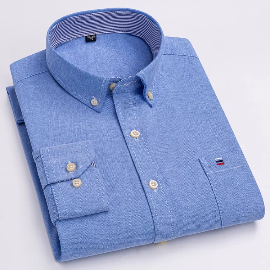 Men's 100% Cotton Shirt Long Sleeve Plaid Oxford Casual Solid Color Print Regular Fit Formal Dress Shirt Oversized 7XL 6XL 5XL