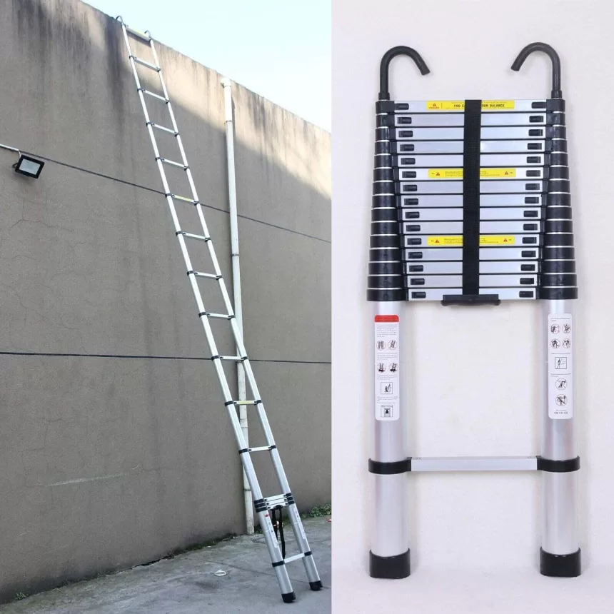 DayPlus Telescopic Ladder 6.2M/20.3FT W/Detachable Hooks&Extendable Steps,Folding Tall Loft CollapsibleLadder with Non-Slip Feet