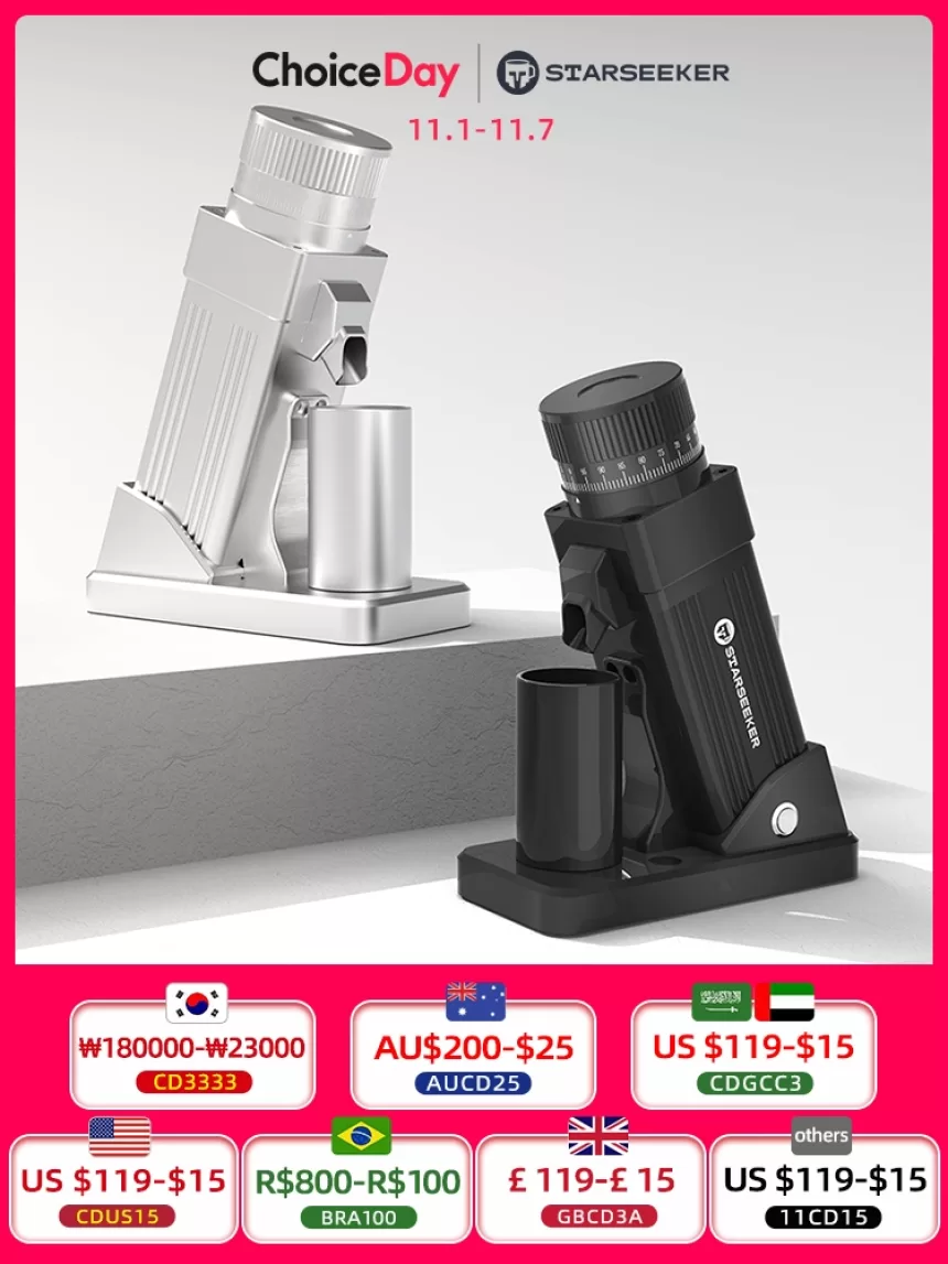 STARSEEKER E55 Electric Coffee Grinder 55MM Espresso Cone burr Stepless Fineness Adjustment Cold Brew Bean Grinder Black Sliver