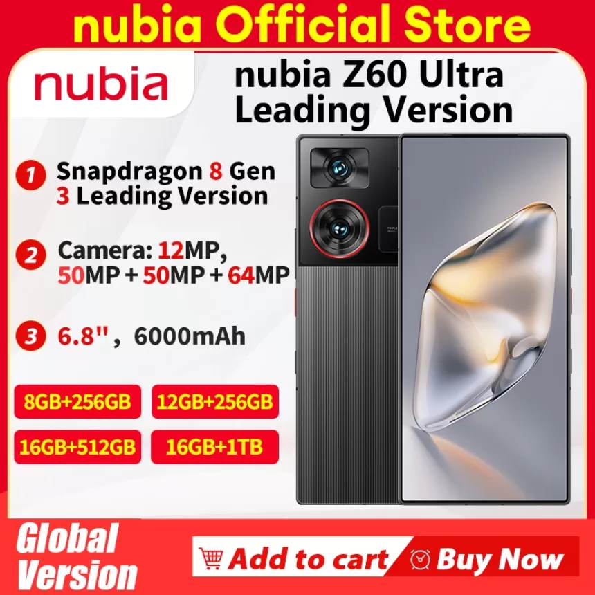 Nubia Z60 Ultra Leading Version Global Version 6.8" Smartphone 5G NX721J Snapdragon 8 Gen 3 6000mAh 80W Under screen camera NFC