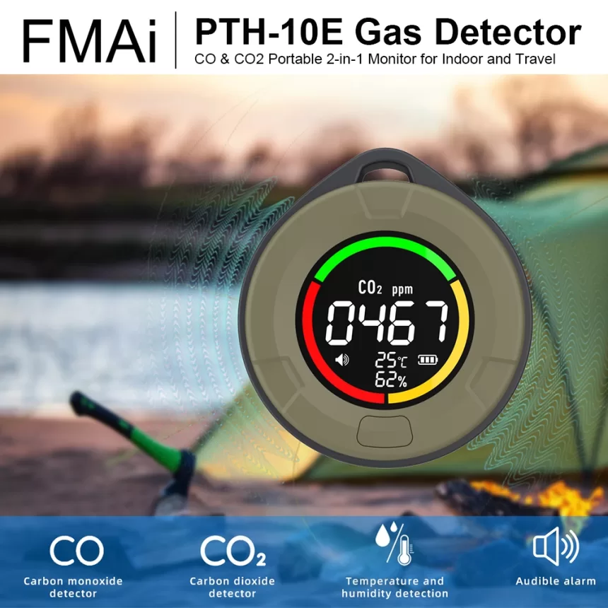 PTH-10E Mini Carbon Monoxide Detector CO CO2 Air Quality Portable Monitor HD LED Screen USB Charging for Indoor and Travel