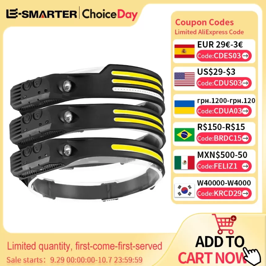 LED Headlamp Sensor Headlight With Built-in Battery Head Flashlight USB Rechargeable Work Light Head Lamp Super Bright Torch