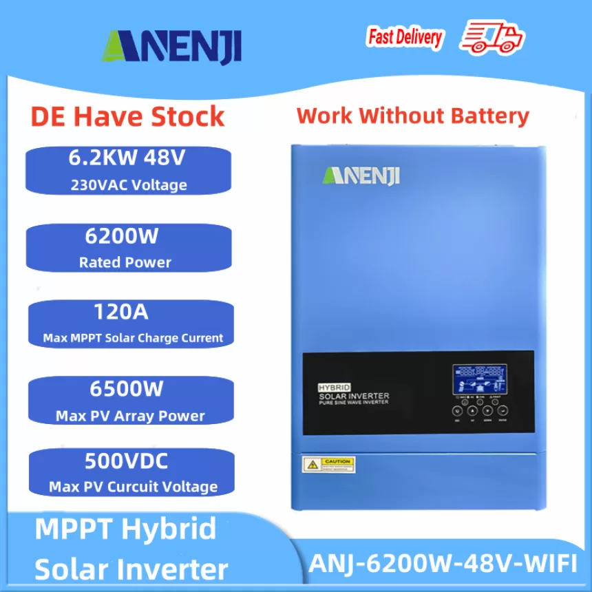 6.2KW 4KW Hybrid Solar Inverters 230V Pure Sine Wave Off Grid PV 60-500V MPPT 100A/120A Solar Charge Controller WIth WiFi