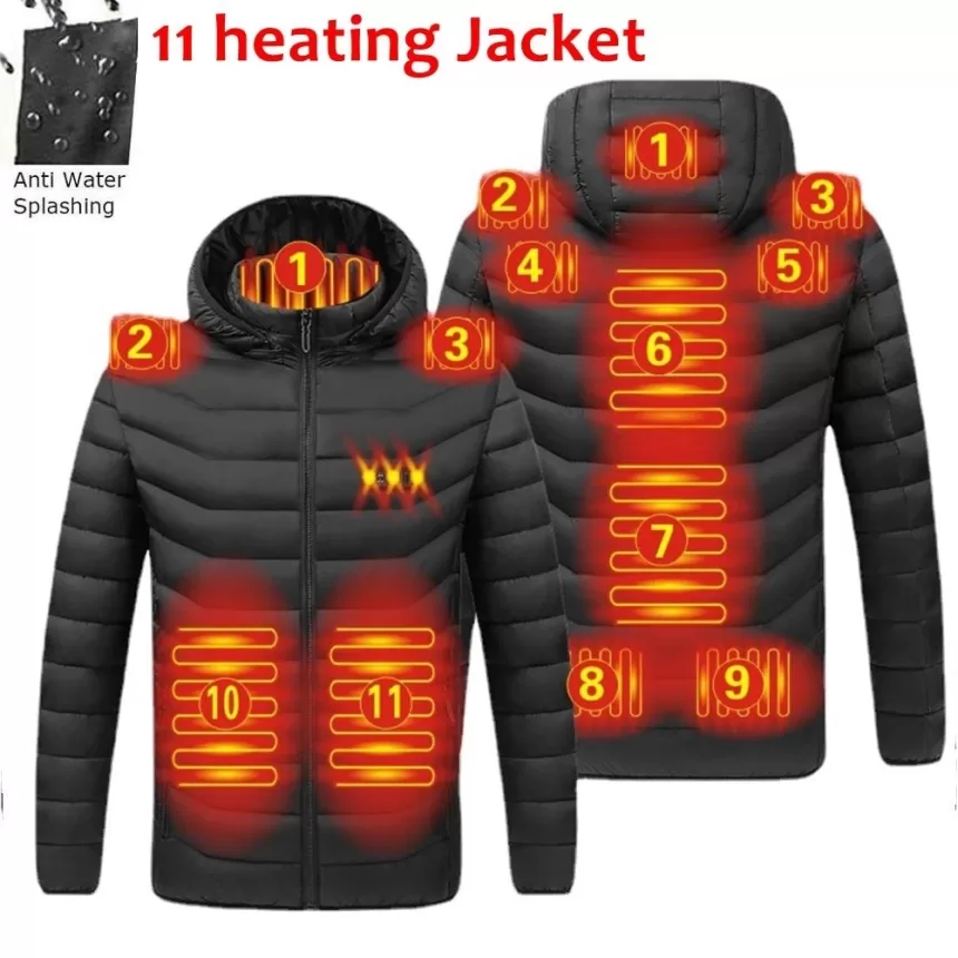 2021 NWE Men Winter Warm USB Heating Jackets Smart Thermostat Pure Color Hooded Heated Clothing Waterproof Warm Jackets