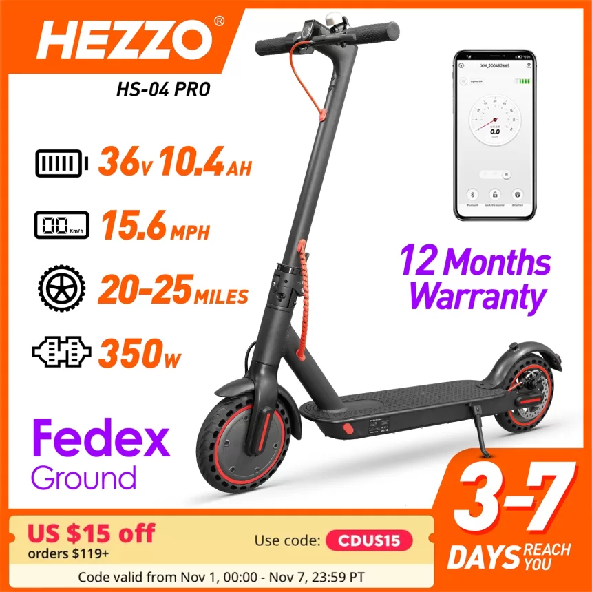 HEZZO 36v 350W 10.4Ah 15.6MPH Electric Scooter Adult HS-04Pro 8.5" Self-Balance Folding Kick Escooter Smart App EU US Warehouse