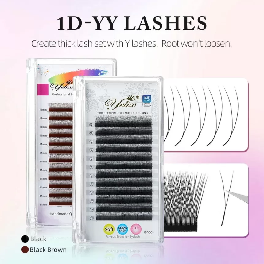 Yelix New 2D Volume Lashes Dark Brown Ultra-thin Y Lash Extension Lightweight Premade Fans Eyelash Extensions