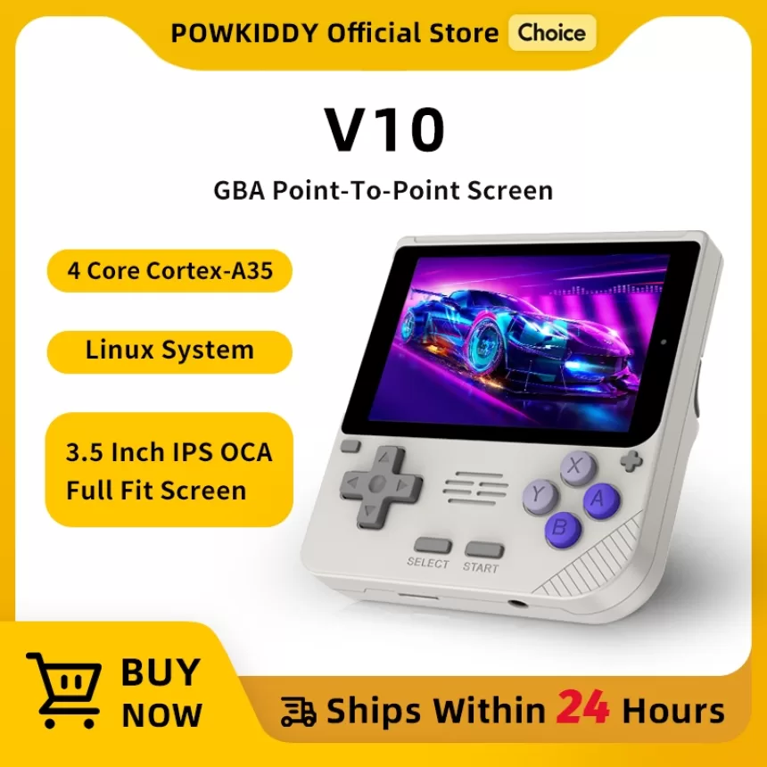 New POWKIDDY V10 Handheld Game Console 3.5 Inch 480*320 IPS OCA Full Screen Retro Opendinglinux Handhelds Cheap Children's Gifts