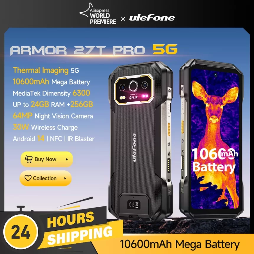 【World Premiere】Ulefone Armor 27T Pro 5G Rugged Phone 10600mAh Android 14 Smartphone 50MP+64MP Night Camera 6.78" 24GB+256GB NFC