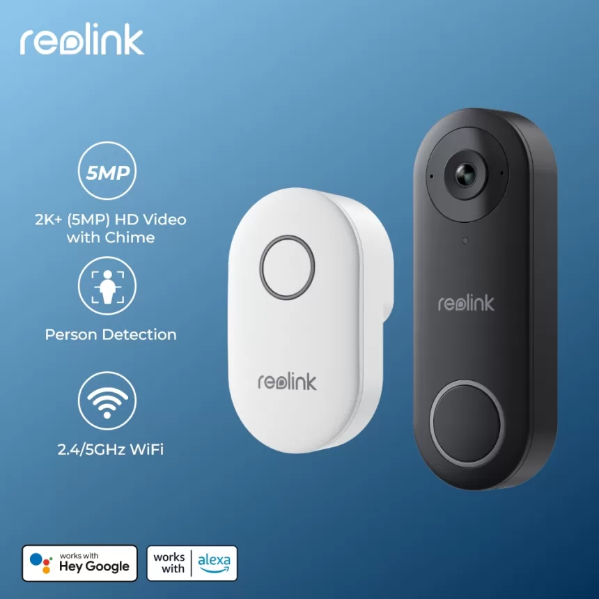 Reolink 2K+ WiFi Video Doorbell Smart Outdoor Home Video Intercom Human Detection Wired PoE Door Bell with Chime Support Alexa