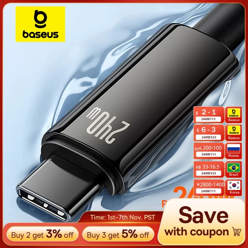 Baseus 240W USB C Cable for iPhone 16 15 Plus Pro Max Supercharge for Macbook Fast Charger Type C Cable for xiaomi Samsung