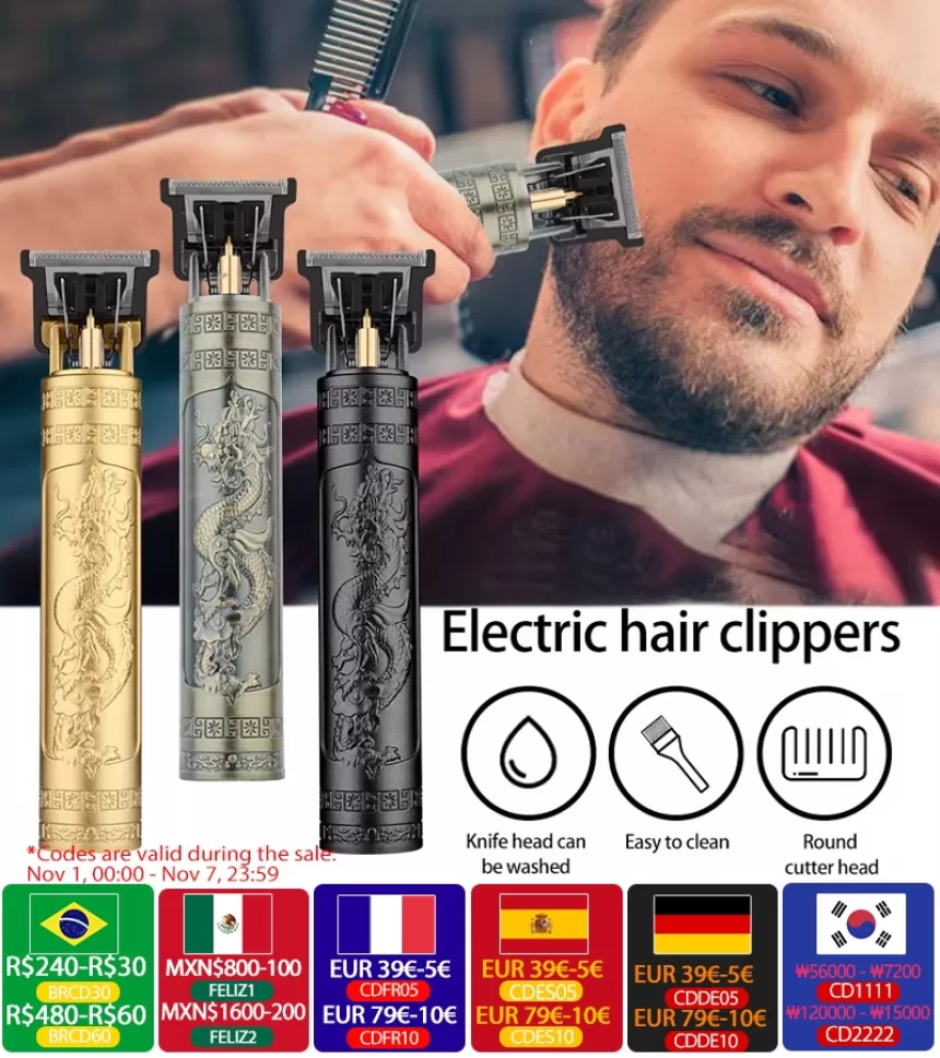Vintage T9 Electric Hair Cutting Machine Hair Clipper Professional Men Shaver Rechargeable Barber Trimmer for Men Dragon Buddha