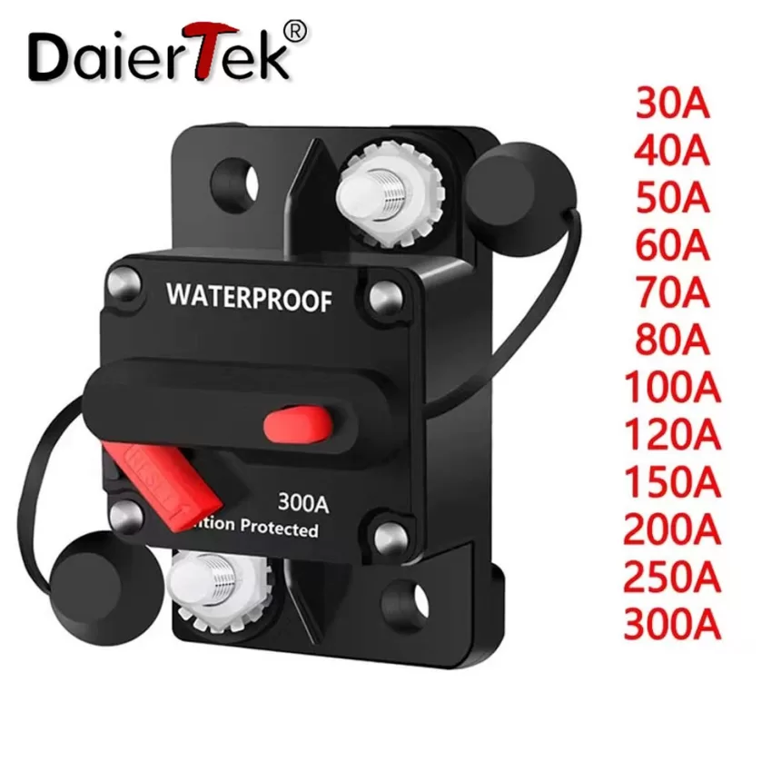 DaierTek 30A-300A Circuit Breaker 12V Trolling with Manual Reset Boat Manual Power Protect for Audio Fuse Car 48VDC Waterproof