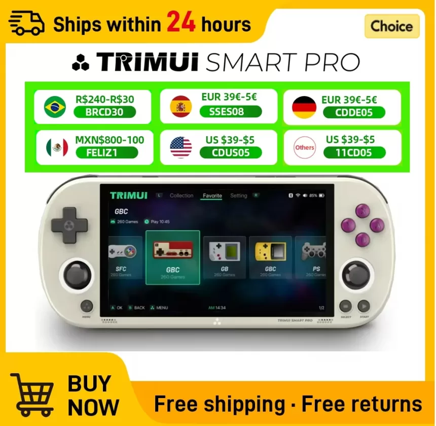 Handheld Game Console Retro Video Game Trimui Smart Pro 4.96''IPS Screen Linux System Joystick RGB Lighting Smartpro 2024 New