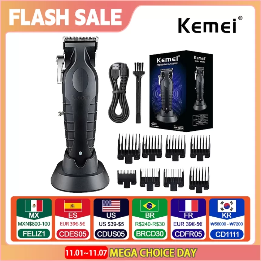 Kemei Professional Hair Clipper For Men Adjustable Cordless Electric Hair Trimmer Rechargeable Hair Cutting Machine Lithium